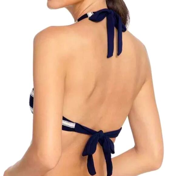 Robin Piconne Abi Stripe Indigo Halter Tassels Bikini Set Coastal Boho Size S - Picture 5 of 14